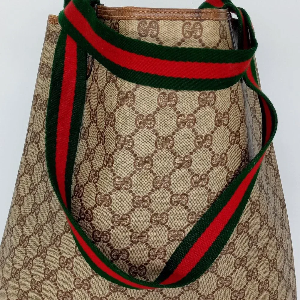 Vintage Gucci Sherry Line Guccissima Monogram Leather Tote Laptop Bag Brown
